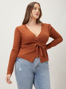 MOTF PREMIUM PLUS SCALLOP TRIM BELTED CARDIGAN - Rust Brown - View 6