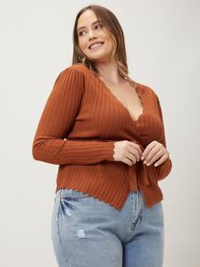 MOTF PREMIUM PLUS SCALLOP TRIM BELTED CARDIGAN - Rust Brown - View 7