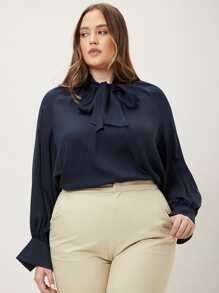 MOTF PREMIUM PLUS VISCOSE TIE NECK TOP - Navy Blue - View 4