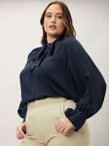 MOTF PREMIUM PLUS VISCOSE TIE NECK TOP - Navy Blue - View 5