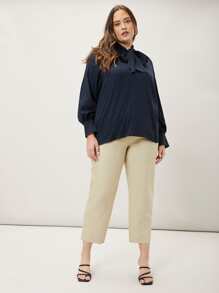 MOTF PREMIUM PLUS VISCOSE TIE NECK TOP - Navy Blue - View 8