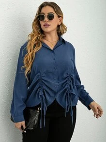 Hơn Áo sơ mi Xù Mặt trước dây rút - Màu xanh hải quân - Xem 3