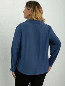 Hơn Áo sơ mi Xù Mặt trước dây rút - Màu xanh hải quân - Xem 2