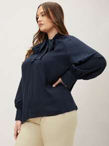 MOTF PREMIUM PLUS VISCOSE TIE NECK TOP - Navy Blue - View 9