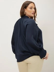 MOTF PREMIUM PLUS VISCOSE TIE NECK TOP - Navy Blue - View 10