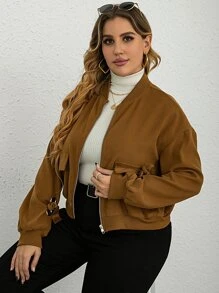 Plus Drop Shoulder Zip Up Bomber Jacket