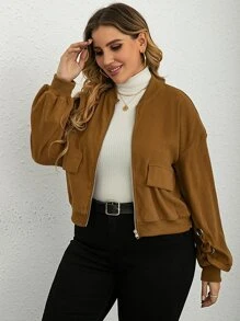 Plus Drop Shoulder Zip Up Bomber Jacket