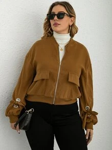 Plus Drop Shoulder Zip Up Bomber Jacket
