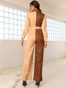 Modelyn Two Tone Belted Shirt Jumpsuit - Multicolor - View 2