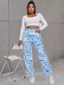 Pantalones con estampado - Azul y blanco - Ver 1