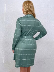 Plus Tie Dye Print Tie Side Wrap Dress - Mint Green - View 2