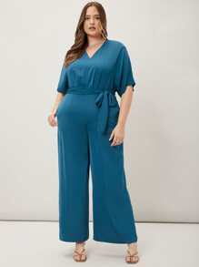 MOTF PREMIUM Jumpsuits Plus Size Thắt lưng màu trơn Giải trí - Màu xanh lam - Xem 1