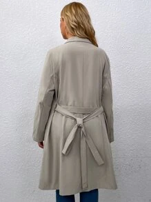 Áo khoác cỡ lớn Thắt lưng Nút đôi màu trơn Thanh lịch - Màu be - Xem 2