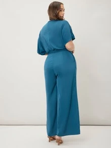 MOTF PREMIUM Jumpsuits Plus Size Thắt lưng màu trơn Giải trí - Màu xanh lam - Xem 2