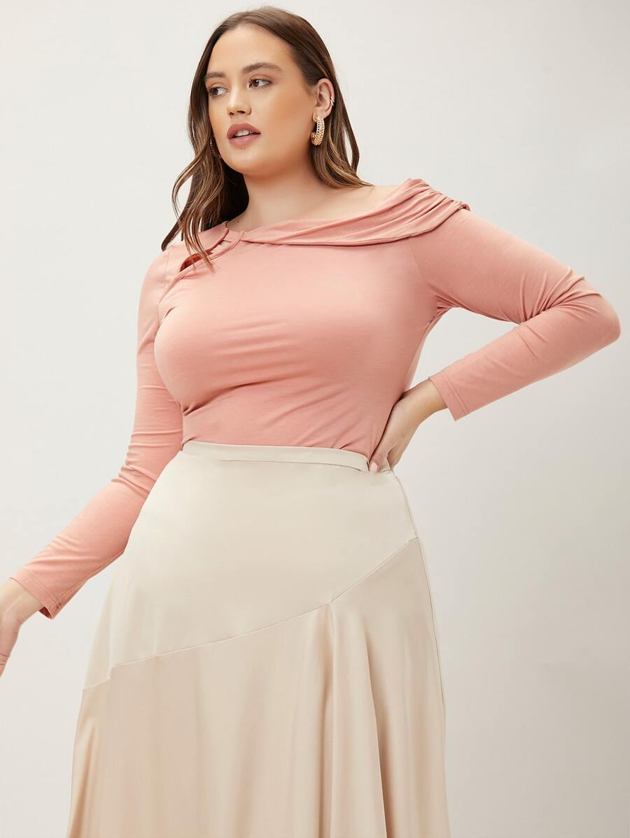 MOTF PREMIUM 大碼粘膠纖維不對稱領T恤 - 珊瑚粉 - 查看 1