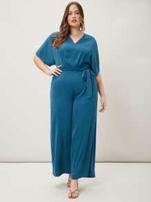 MOTF PREMIUM Jumpsuits Plus Size Thắt lưng màu trơn Giải trí - Màu xanh lam - Xem 3