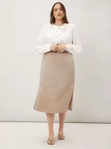 MOTF PREMIUM Váy Plus Size Chia Dây kéo màu trơn Thanh lịch - Màu be - Xem 1