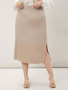 MOTF PREMIUM Váy Plus Size Chia Dây kéo màu trơn Thanh lịch - Màu be - Xem 3