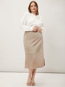 MOTF PREMIUM Váy Plus Size Chia Dây kéo màu trơn Thanh lịch - Màu be - Xem 4