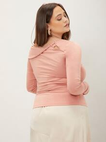 MOTF PREMIUM 大碼粘膠纖維不對稱領T恤 - 珊瑚粉 - 查看 2