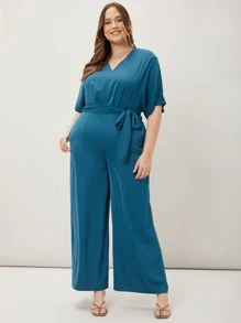 MOTF PREMIUM Jumpsuits Plus Size Thắt lưng màu trơn Giải trí - Màu xanh lam - Xem 4