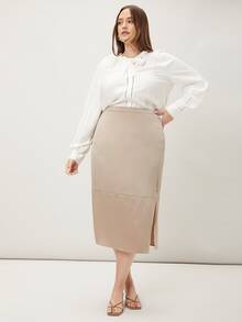 MOTF PREMIUM Váy Plus Size Chia Dây kéo màu trơn Thanh lịch - Màu be - Xem 5