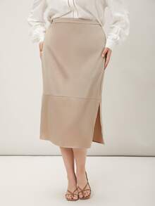 MOTF PREMIUM Váy Plus Size Chia Dây kéo màu trơn Thanh lịch - Màu be - Xem 6