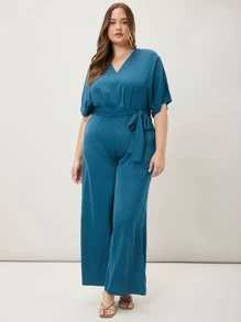 MOTF PREMIUM Jumpsuits Plus Size Thắt lưng màu trơn Giải trí - Màu xanh lam - Xem 5