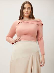 MOTF PREMIUM 大碼粘膠纖維不對稱領T恤 - 珊瑚粉 - 查看 5