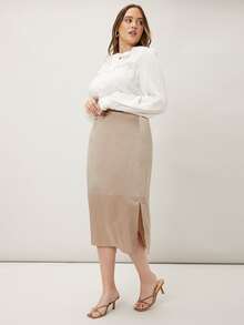 MOTF PREMIUM Váy Plus Size Chia Dây kéo màu trơn Thanh lịch - Màu be - Xem 7