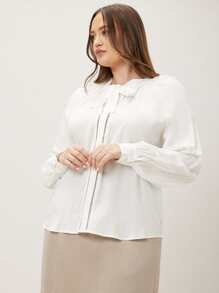 MOTF PREMIUM PLUS TIE-NECK RAGLAN SLEEVE TOP - White - View 3