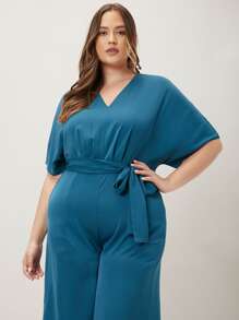 MOTF PREMIUM Jumpsuits Plus Size Thắt lưng màu trơn Giải trí - Màu xanh lam - Xem 6
