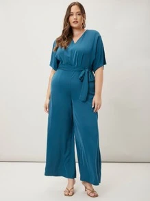 MOTF PREMIUM Jumpsuits Plus Size Thắt lưng màu trơn Giải trí - Màu xanh lam - Xem 7