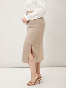 MOTF PREMIUM Váy Plus Size Chia Dây kéo màu trơn Thanh lịch - Màu be - Xem 8