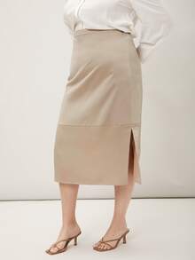 MOTF PREMIUM Váy Plus Size Chia Dây kéo màu trơn Thanh lịch - Màu be - Xem 9