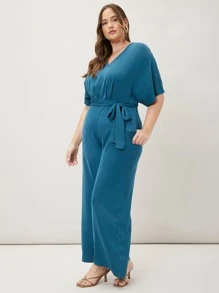 MOTF PREMIUM Jumpsuits Plus Size Thắt lưng màu trơn Giải trí - Màu xanh lam - Xem 8