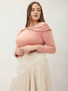 MOTF PREMIUM 大碼粘膠纖維不對稱領T恤 - 珊瑚粉 - 查看 8