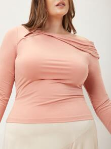 MOTF PREMIUM 大碼粘膠纖維不對稱領T恤 - 珊瑚粉 - 查看 10