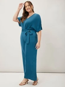 MOTF PREMIUM Jumpsuits Plus Size Thắt lưng màu trơn Giải trí - Màu xanh lam - Xem 9