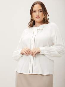 MOTF PREMIUM PLUS TIE-NECK RAGLAN SLEEVE TOP - White - View 5
