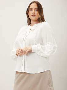 MOTF PREMIUM PLUS TIE-NECK RAGLAN SLEEVE TOP - White - View 7