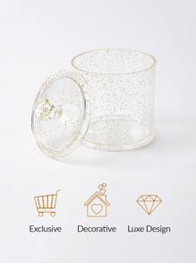 SHEIN BASIC LIVING Exclusive Round Container Makeup Organizer-Gold Glitter Holiday Gift - Gold - View 5