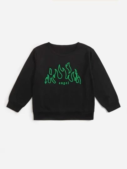 Niñitos 1 pieza Sudadera con letra con con estampado de fuego