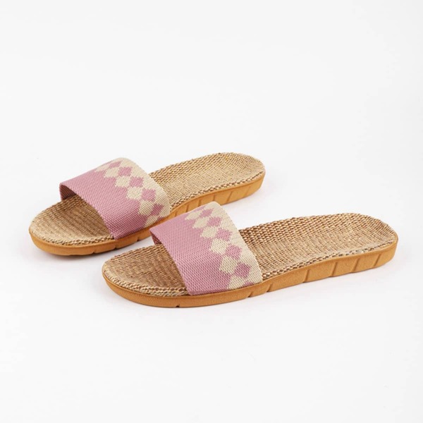 

Knit Detail Geo Graphic Slides, Pink