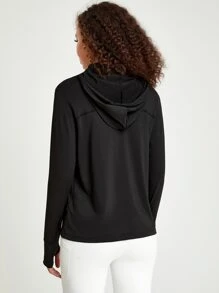 Easithlete Zipper Placket Drawstring Hooded Sports Jacket