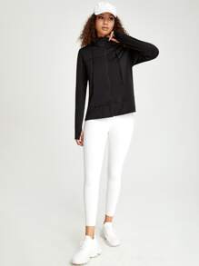 Easithlete Zipper Placket Drawstring Hooded Sports Jacket