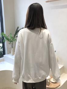 Christmas Tree Embroidered Drop Shoulder Pullover - White - View 2
