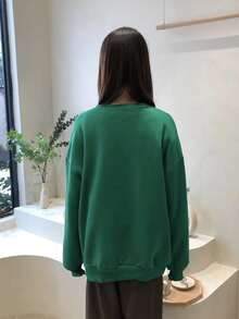 卡通馴鹿刺繡落肩袖套頭衫 - 綠色 - 查看 2