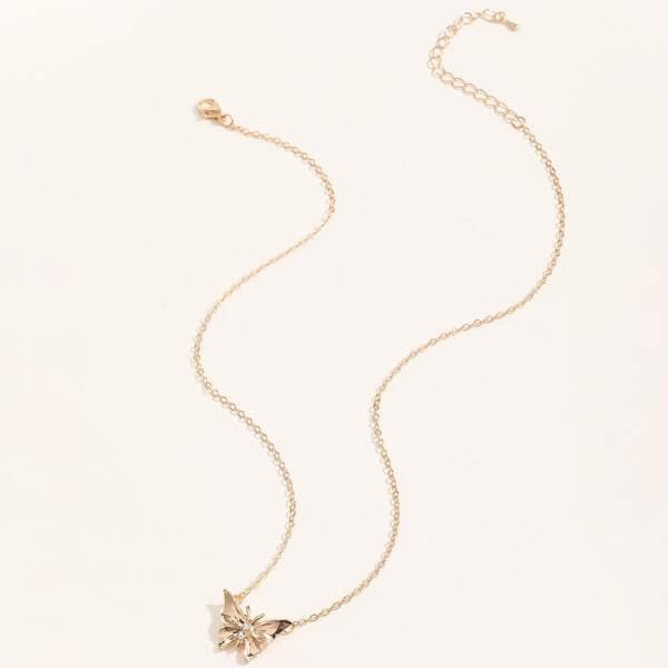 

Rhinestone Decor Butterfly Charm Necklace, Gold