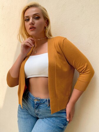 AAmilife Plus Size Solid Casual Design Cardigan